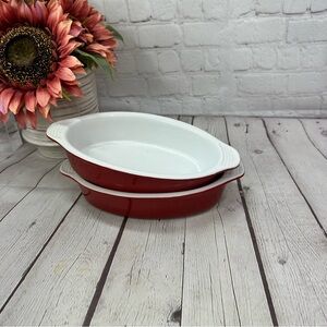lodge Red White Oval gratin Baking Dish Set of 2 individual size meal prep bake